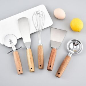 5 pcs gadgets de cuisine avec poignées en bois, ensembles de pâtisserie, ustensiles de cuisine