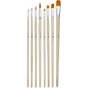 8 pinceaux – Plat – Rond – Acrylique et huile – Fibres synthétiques – Manche long – Pébéo