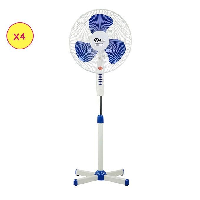 ATL Lot de 4 Ventilateurs Sur Pied - ATLVENT-16059 - Atl 16" - 03 Helices - 3 Vitesses - 220V - 50 Hz - 40W - Blanc-Bleu - 04 Pcs - Crt - GARANTIE...