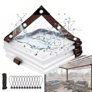 Bâche transparente imperméable avec œillets, en vinyle PE robuste, pour terrasse – 1 x 2 m