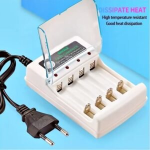 Chargeur Pour Piles Rechargeable – AC 220V Fiche Eu Avec Couvercle – Blanc