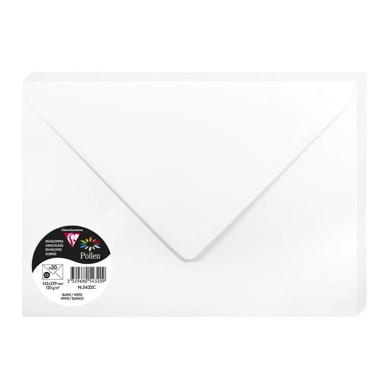 Clairefontaine 5432C Paquet de 20 Grandes Enveloppes 16,2x22,9cm Blanches