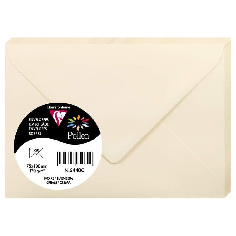 Clairefontaine 5440C - Paquet de 20 Enveloppes Mini Format 7,5x10cm Ivoire
