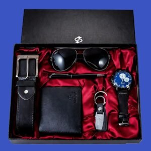 Coffret Cadeau Homme 6 Pièces : Montre, Ceinture, Portefeuille – Cadeau du Nouvel An