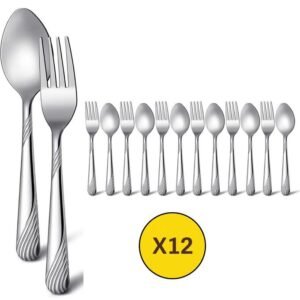 Cuillères X 6 + Fourchettes X 6 – Lot De 12 Couverts – ensemble cuillère fourchette – couvert de table – INOX