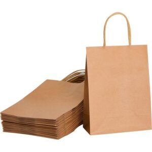 Flushrenic Lot de 24 petits sacs à cadeaux pour fête d&rsquo;anniversaire, sacs cadeaux marrons avec poignée