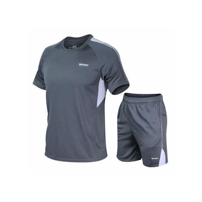 GALUIN Ensemble T-shirt à manches courtes col rond & short 2 en 1 pour hommes - Gris