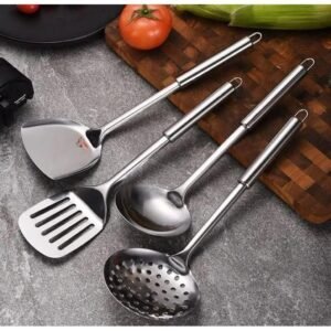 Gm Ustensiles De Cuisine En Inox – écumoire, Louche, Spatule (4 Pièces)
