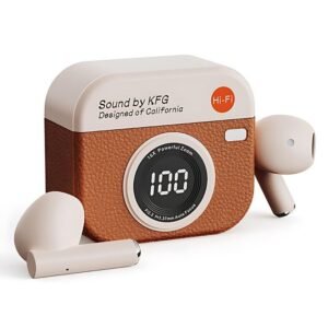 GtyGo Casque sans fil Bluetooth 5.4, écouteurs sport, écouteurs, affichage LED, forme de caméra orange