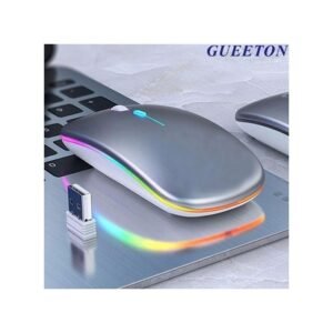 GUEETON Souris sans fil ultra-mince 2.4G Bluetooth double mode rechargeable argent