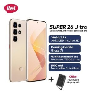 Itel SUPER 26Ultra OR 6.78 pouces 3D-Amoled incurvé, 144HZ, 6000mAh avec corps mince de 6.8, 6 ans de fluidité, Corning Gorilla Glass 7i…