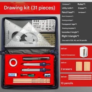 Kit d&rsquo;outils de dessin mécanique 31pcs, kit d&rsquo;instruments de mesure géométrique