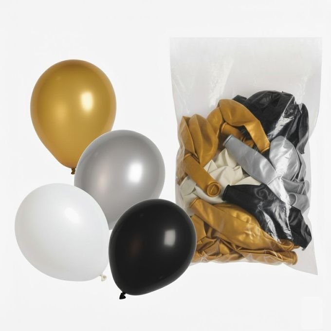 Lot de 100 Ballons en Latex 10" – Argent, Or, Blanc et Noir – Ballons Décoration Anniversaire, Fête, Événement à Thème