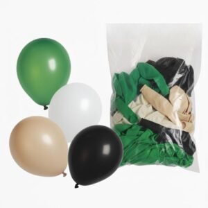 Lot de 100 Ballons en Latex 10&Prime; – Vert, Blanc, Noir et Beige – Ballons Décoration Anniversaire, Fête, Événement à Thème
