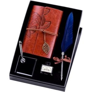 Magnifique Carnet En Cuir, Coffret Cadeau Plume Et Encre