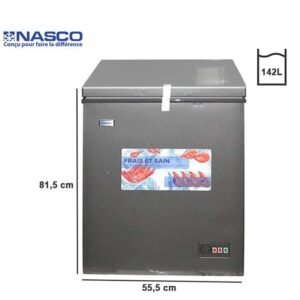 Nasco Congelateur Horizontal 142L AVEC PORTE VITREE A L’INTERI L’INTERIEUR SNAS-230 – Gris – Garantie 12 mois