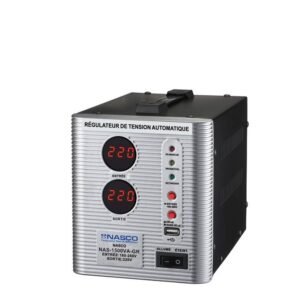 Nasco Stabilisateur – 1500Va – NAS-1500VA-GR – Affichage LED – Gris