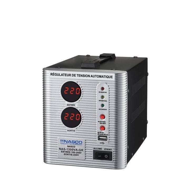 Nasco Stabilisateur - 1500Va - NAS-1500VA-GR - Affichage LED - Gris