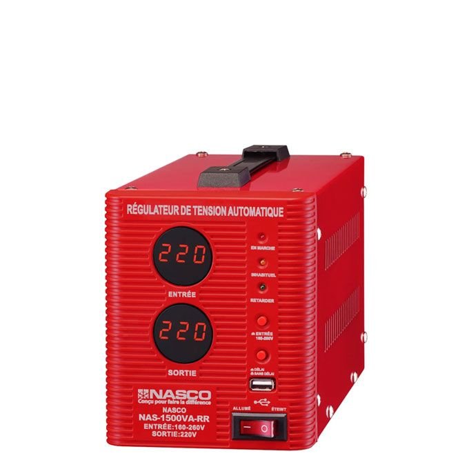 Nasco Stabilisateur - 1500Va - NAS-1500VA-RR - Affichage LED - Rouge