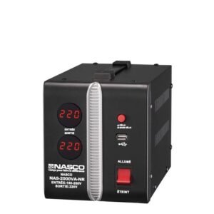 Nasco Stabilisateur – 2000Va – NAS-2000VA-NR – Affichage LED – Noir