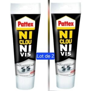 Pattex, Ni clou ni vis, Invisible (Lot 2x 40 ml). Colle extra forte de Fixation tout support. Transparente. Parfait coller, réparer sans percer….