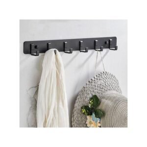 Porte-serviette Porte-clés Noir Rangement 6 Rangées Crochets Muraux Salle De Bain