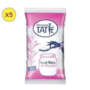 Princesse Tatie Lot de 5 sachets de sucre En Poudre Blanc – 1Kg
