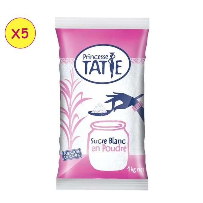 Princesse Tatie Lot de 5 sachets de sucre En Poudre Blanc - 1Kg