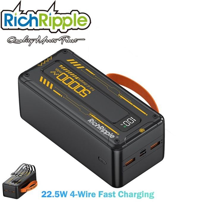 RichRipple Banque d’alimentation à charge rapide 50000 mAh 22,5W avec 4 câbles intégrés et affichage numérique