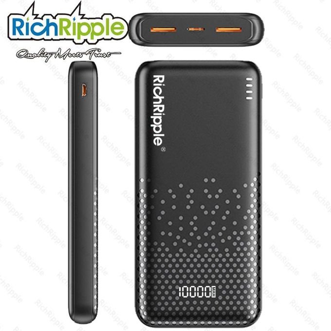 RichRipple Chargeur rapide 2A de conception unique et de petite taille, 10000mAh, avec banque d'alimentation à 2 entrées et 2 sorties pour charge...