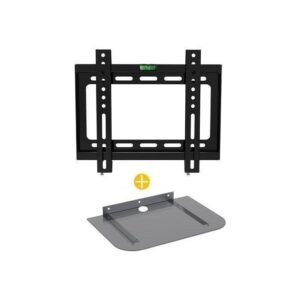 Support Mural Fixe – Compatible – TV – 14 à 42 Pouces + Support Mural DVD/Décodeur – Noir