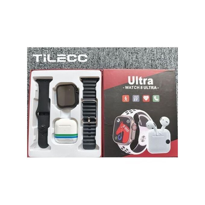 TiLECC Ultra 8 - Montre Intelligente + Ecouteur Bluetooth - Blanc / Noir