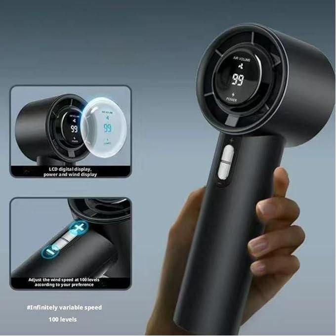 Ventilateur de poche turbo à affichage numérique 1800mAh Usb Rechargeable