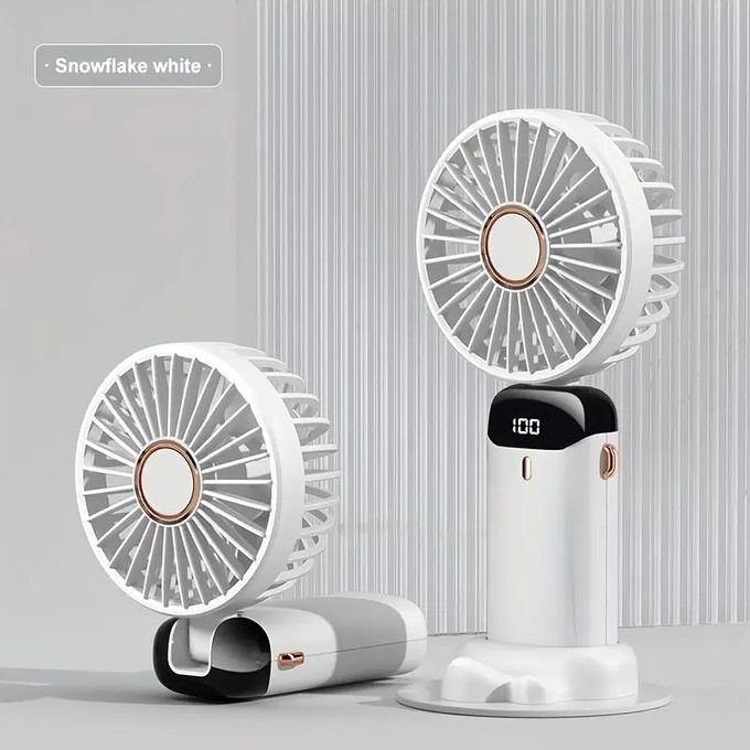 Ventilateur portable rechargeable USB avec base – 5 vitesses, angle réglable à 90°, afficheur numérique LED