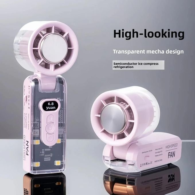 VoltEra Mini ventilateur portable, couleur violette de haute qualité, affichage LED, vitesse du vent de 0 à 100, batterie incluse.