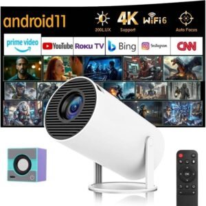YUUIKLLE Projecteur Vidéo Portable Home Cinema 4K HD – WiFi 6 5G, Bluetooth 5.0, Android 11, inclut un haut-parleur Bluetooth