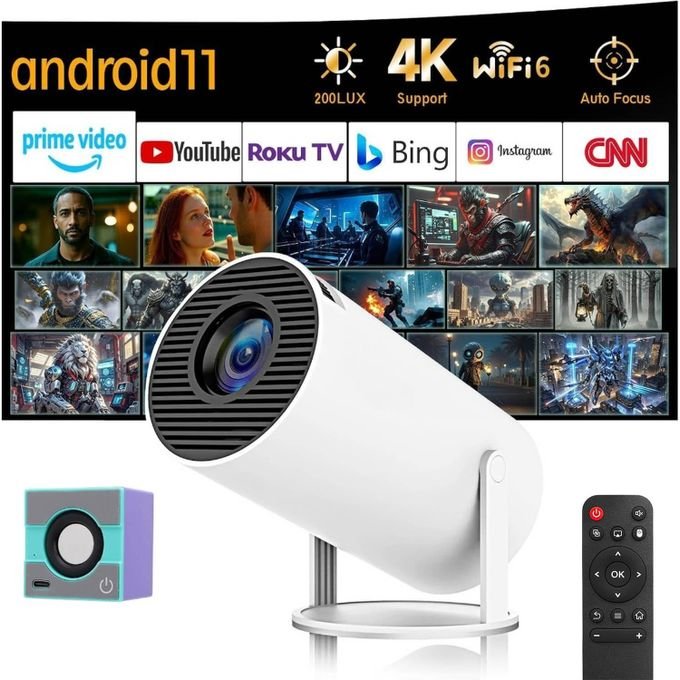 YUUIKLLE Projecteur Vidéo Portable Home Cinema 4K HD – WiFi 6 5G, Bluetooth 5.0, Android 11, inclut un haut-parleur Bluetooth